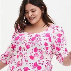 Torrid Pink Floral Button Front Puff Sleeve Top